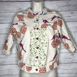 Trinity Linen Bird Print 3/4 Sleeve Blazer Jacket